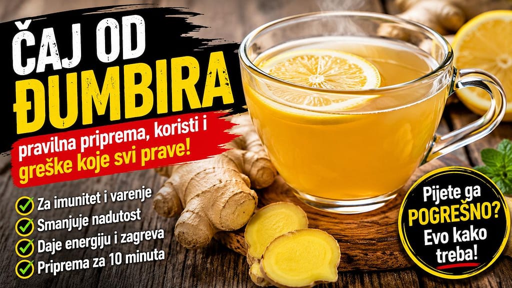 Čaj od đumbira sa limunom i svežim korenom đumbira