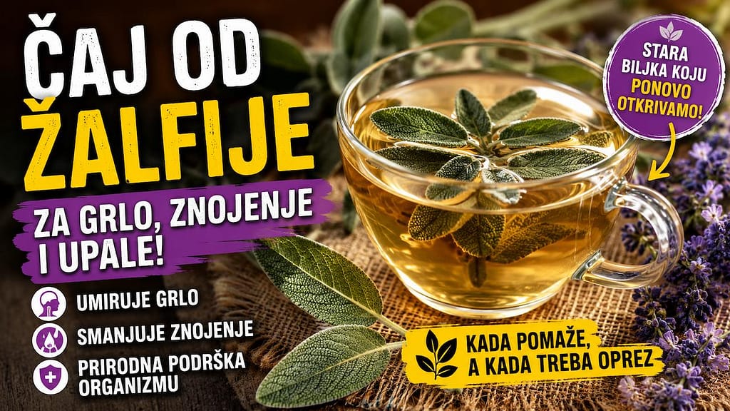 Čaj od žalfije u šolji sa svežim listovima biljke