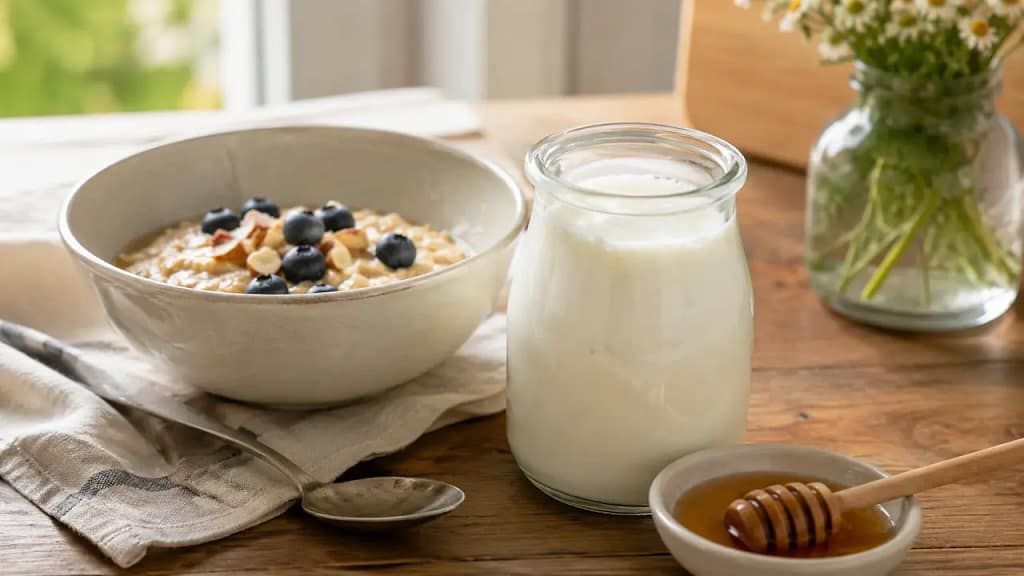 domaći kefir uz ovsene pahuljice i med kao zdrav doručak