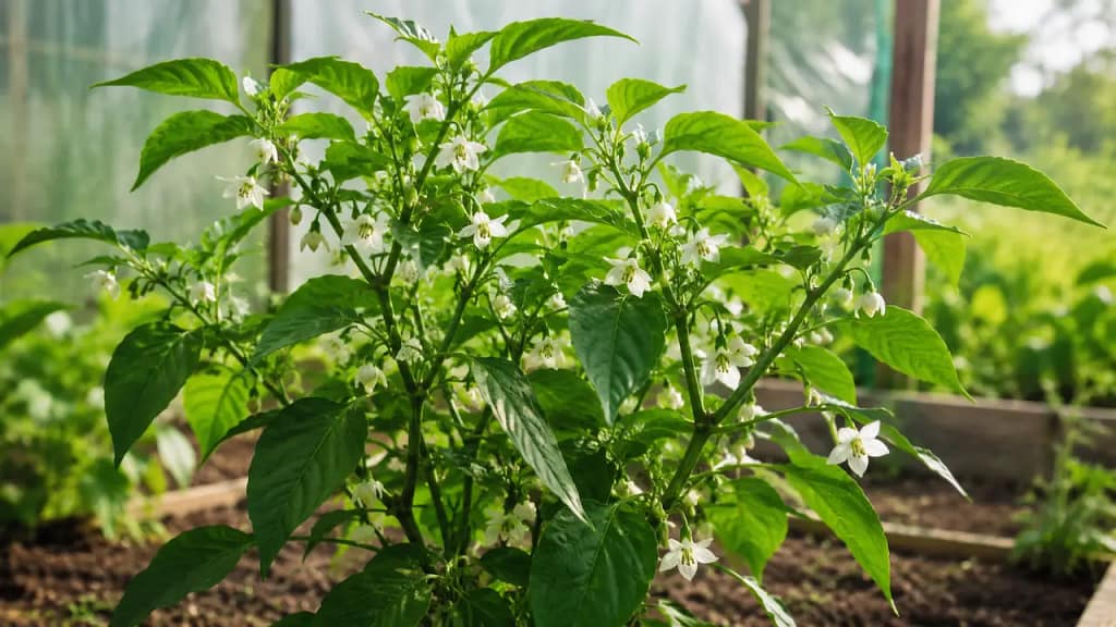 Paprika cveta a nema plodove na zdravoj biljci u plasteniku